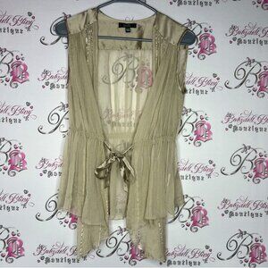 Stills cardigan gold shimmer sheer metallic wrap up vest style tank top shirt